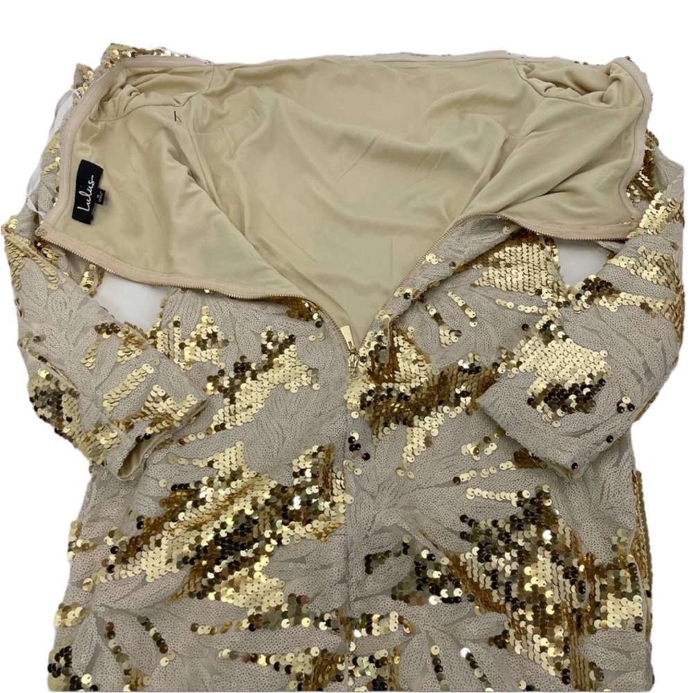 NWT Lulu’s Dress with Sequins Nude & Gold Small - Picture 8 of 12